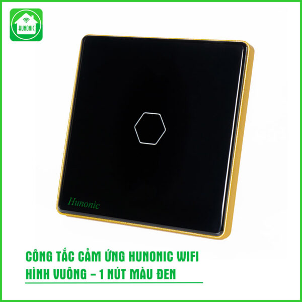 Công Tắc Hunonic BLE Luxury Hình Vuông Viền Vàng 1 Nút