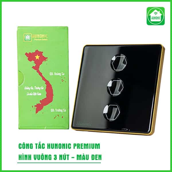 Công Tắc Cảm Ứng Hunonic BLE Premium Hình Vuông 3 Nút