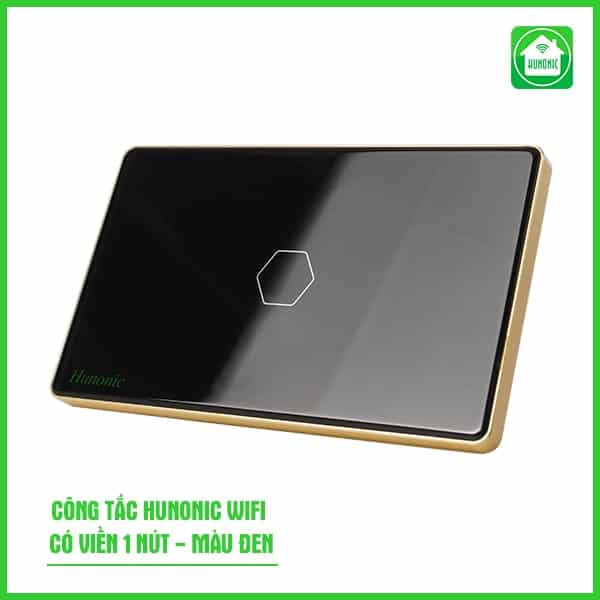 Công Tắc Cảm Ứng Wifi Hunonic Hình Chữ Nhật Viền Vàng 1 Nút