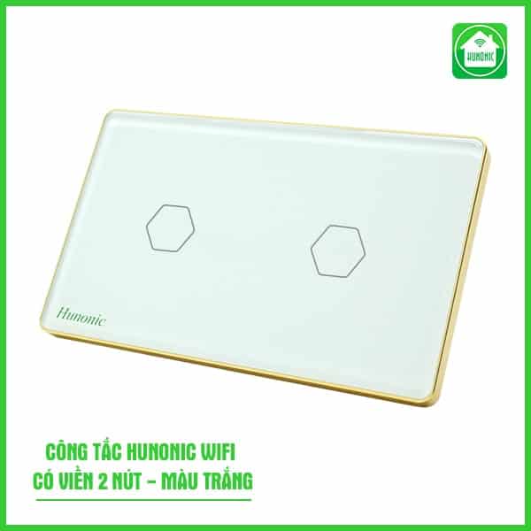 Công Tắc Cảm Ứng Wifi Hunonic Hình Chữ Nhật Viền Vàng 2 Nút