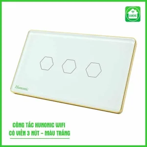 Công Tắc Cảm Ứng Wifi Hunonic Hình Chữ Nhật Viền Vàng 3 Nút