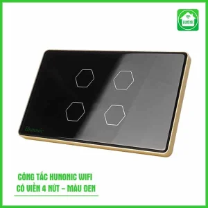 Công Tắc Cảm Ứng Wifi Hunonic Hình Chữ Nhật Viền Vàng 4 Nút