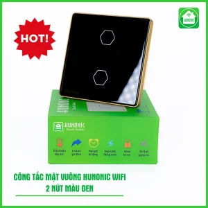 Công Tắc Cảm Ứng Wifi Hunonic Mặt Vuông Viền Vàng 2 Nút