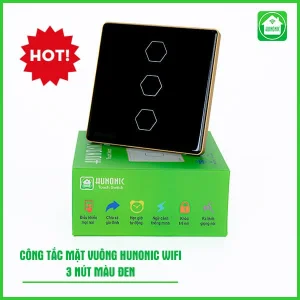Công Tắc Cảm Ứng Wifi Hunonic Mặt Vuông Viền Vàng 3 Nút
