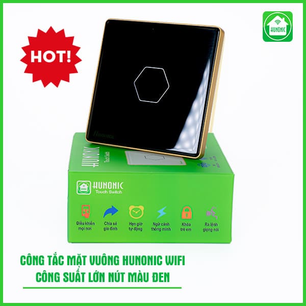 Công Tắc Cảm Ứng Wifi Hunonic Mặt Vuông Viền Vàng CSL
