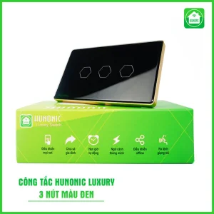 Công Tắc Hunonic BLE Luxury Hình Chữ Nhật Viền Vàng 3 Nút