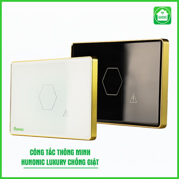 Công Tắc Hunonic BLE Luxury HCN Viền Vàng Chống Giật