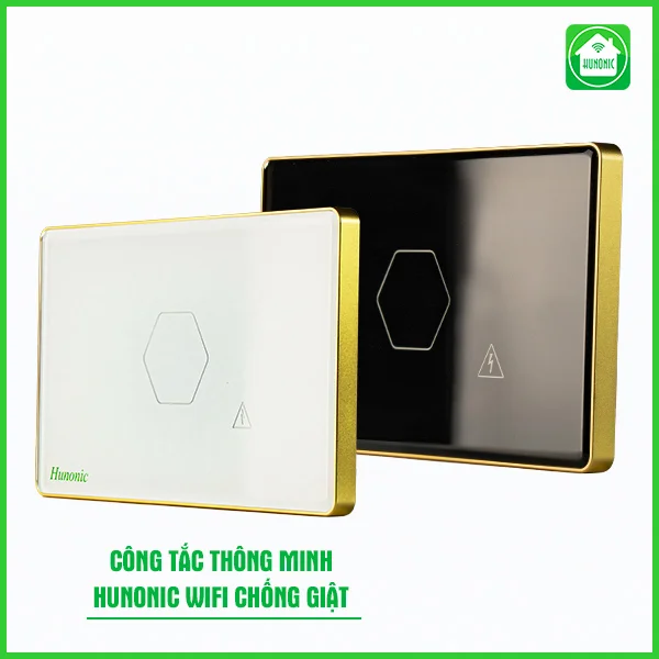Công Tắc Cảm Ứng Wifi Hunonic HCN Viền Vàng Chống Giật