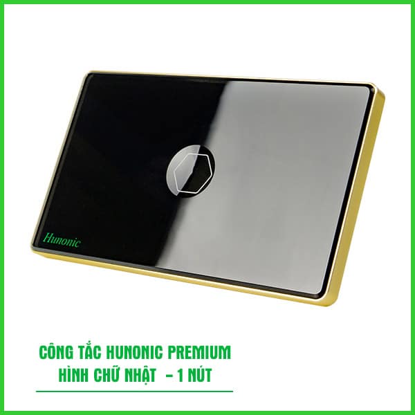 Công Tắc Hunonic PLE Premium Hình Chữ Nhật Viền Vàng 1 Nút